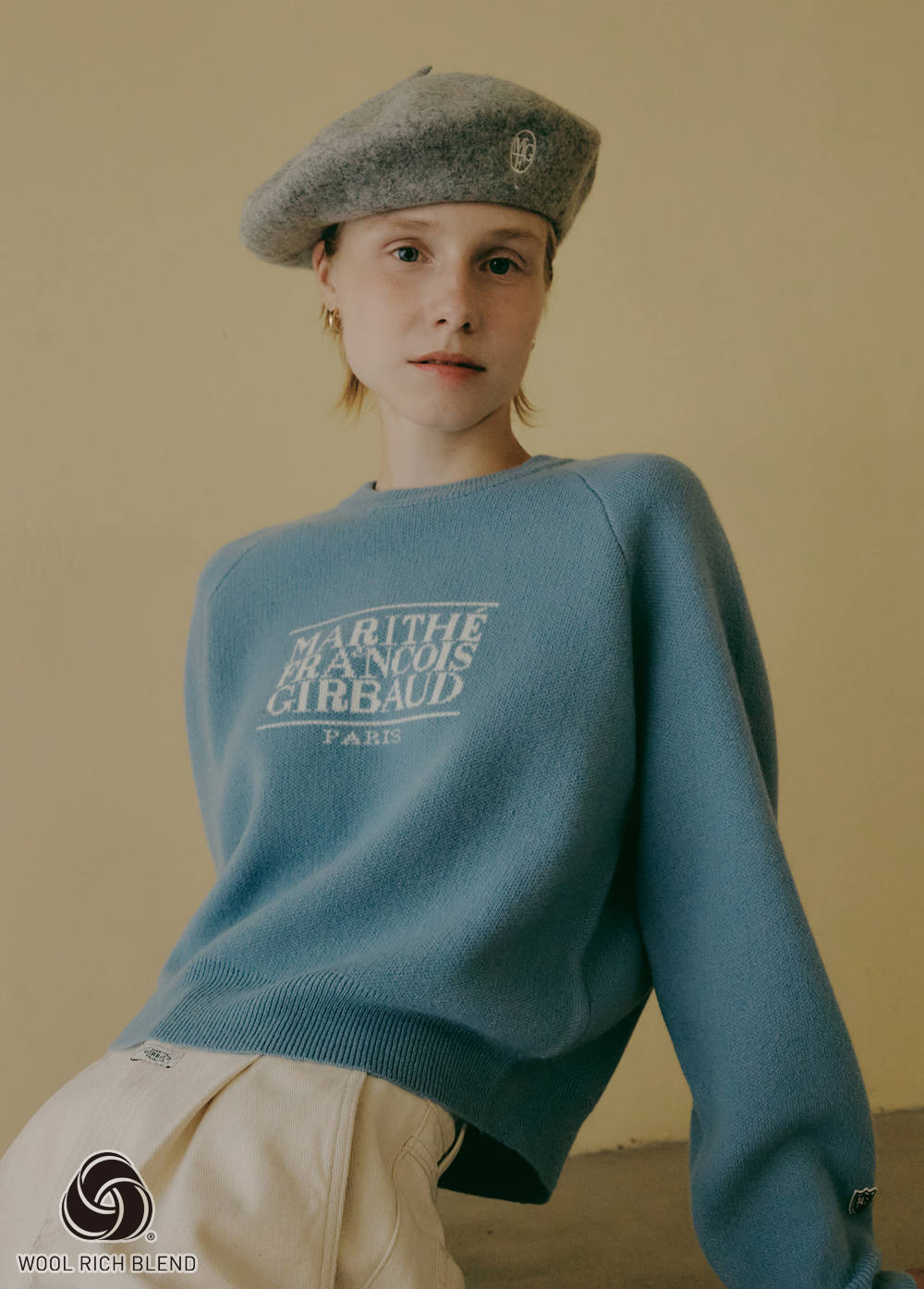 MOUVEMENT W CLASSIC LOGO CROP KNIT PULLOVER light blue