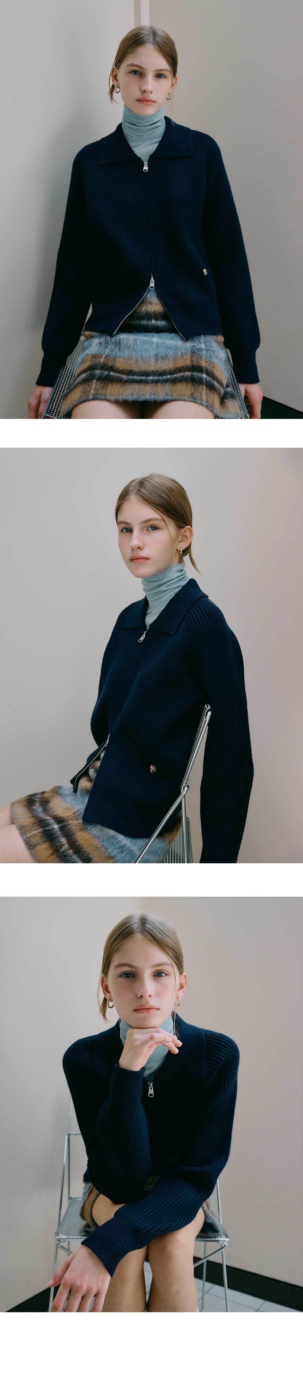 W CIRCLE LOGO ZIPUP CARDIGAN - 2 COLORS NAVY