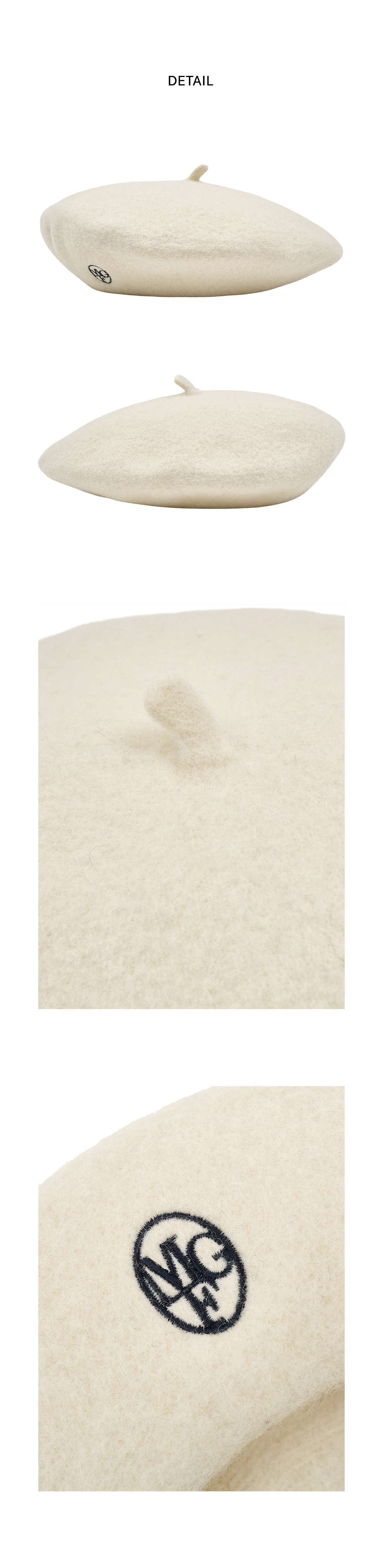 CIRCLE LOGO EMBROIDERY WOOL BERET ivory - MARITHE FRANCOIS