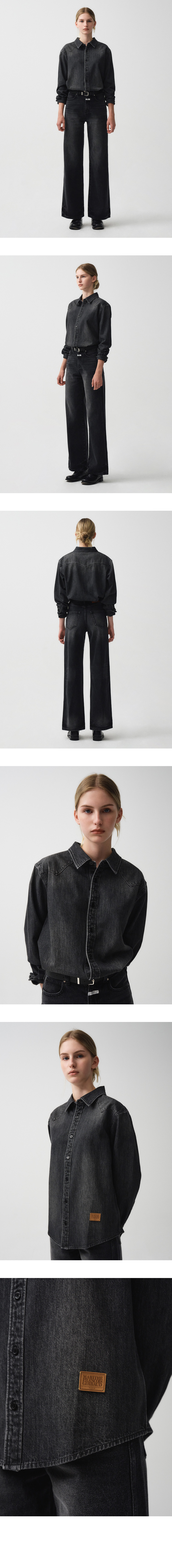CLASSIC LOGO LEATHER PATCH DENIM SHIRT black - MARITHE