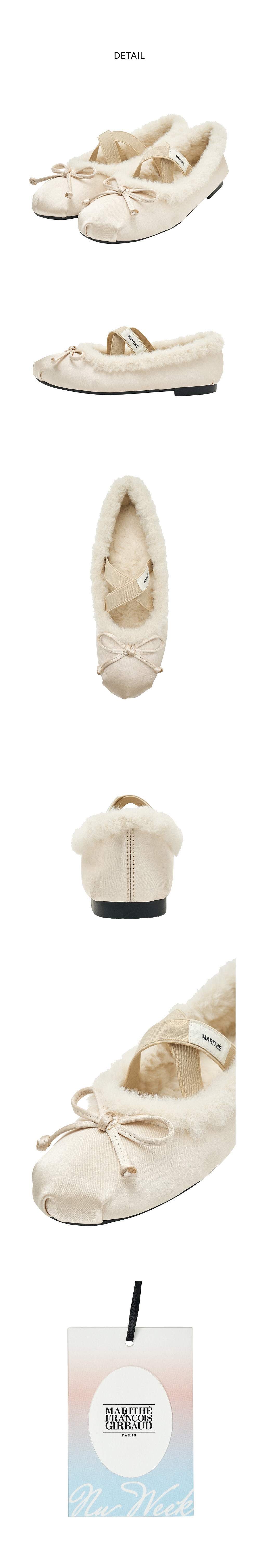 【Marithe】NU WEEK CROSS BANDINGリボンファーフラットシューズ NU WEEK CROSS BANDING RIBBON FUR FLAT SHOES light beige