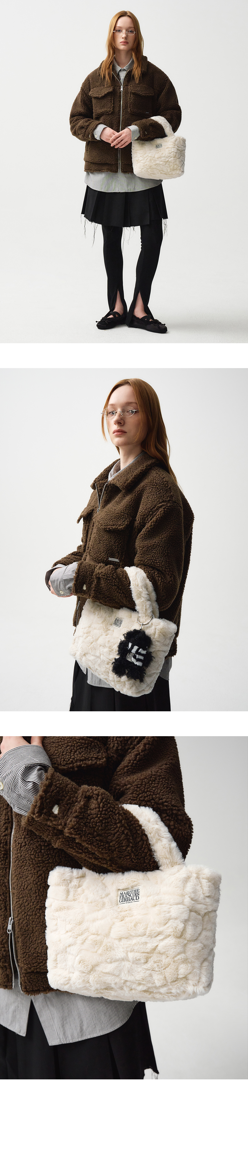 [MARITHE]★24FW★韓国人気★NU WEEK CLASSIC LOGO FUR BAG NU WEEK CLASSIC LOGO FUR BAG light beige - MARITHE FRANCOIS