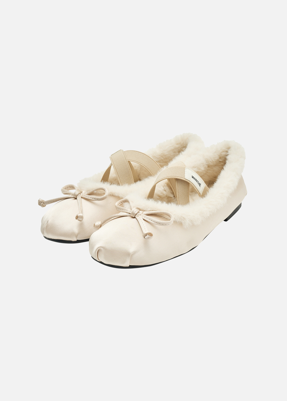 【Marithe】NU WEEK CROSS BANDING RIBBONパーフラットシューズ NU WEEK CROSS BANDING RIBBON FUR FLAT SHOES light beige
