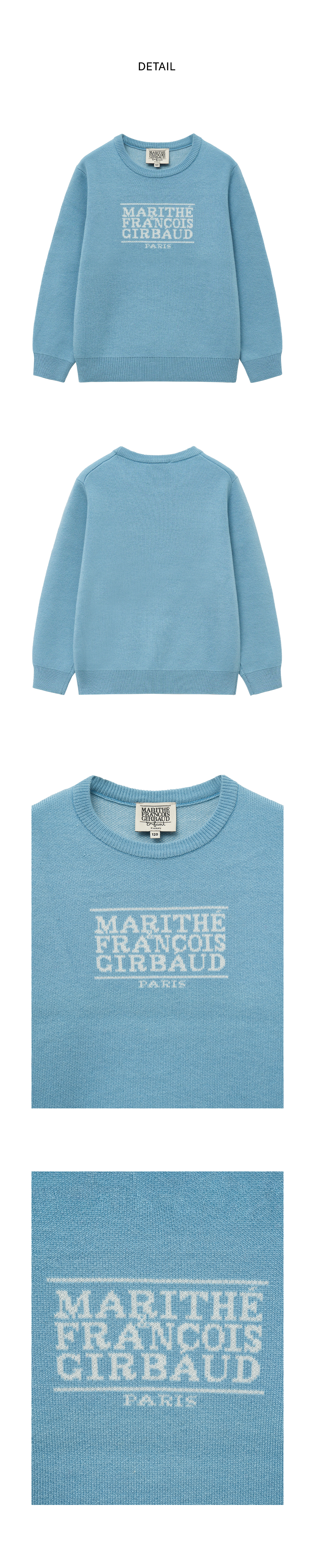 ♥MARITHE♥BOUCLE CLASSIC LOGO SWEATER Marithé François Girbaud Classic Logo Knit Pullover Sky Blue