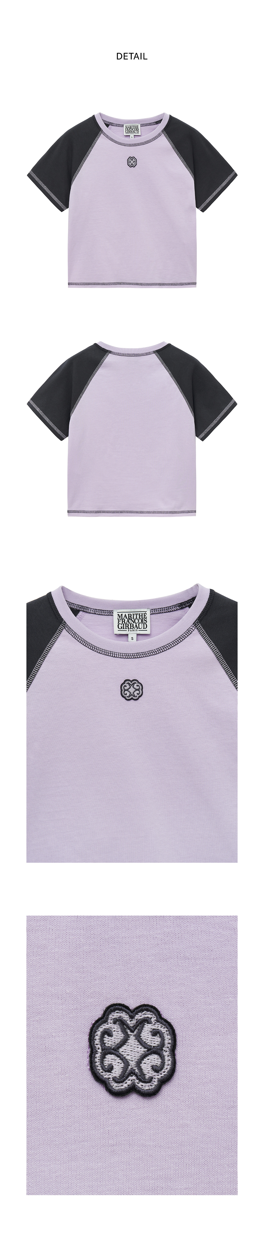 W RAGLAN STITCH CROP TEE - 3 COLORS PURPLE