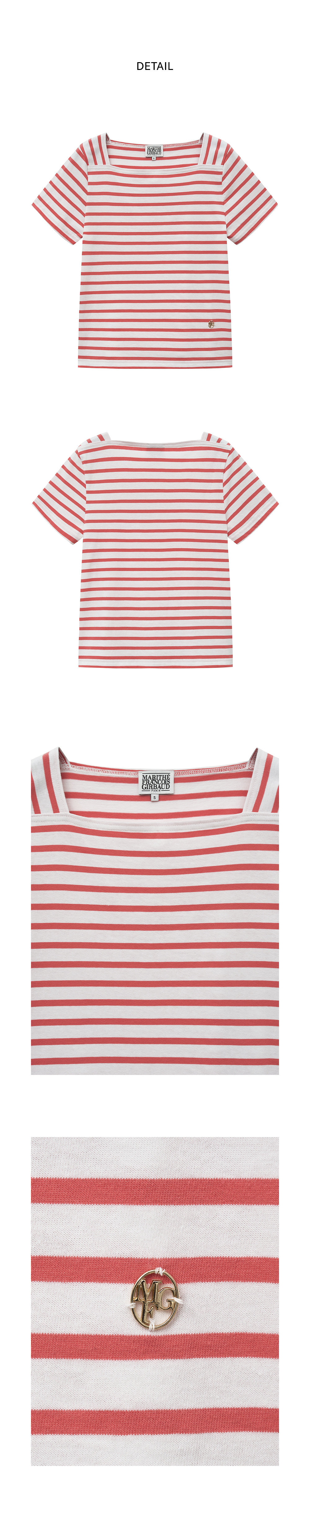 W SQUARE NECK STRIPE HALF TEE - 2 COLORS PINK