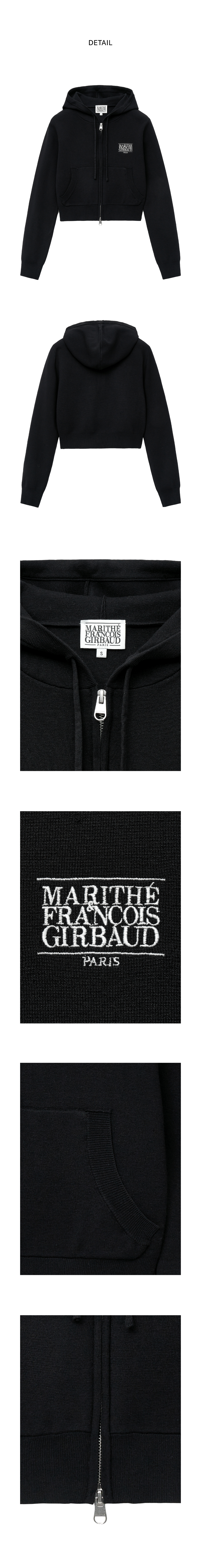 W CLASSIC LOGO CROP KNIT HOODIE ZIP-UP black - MARITHE