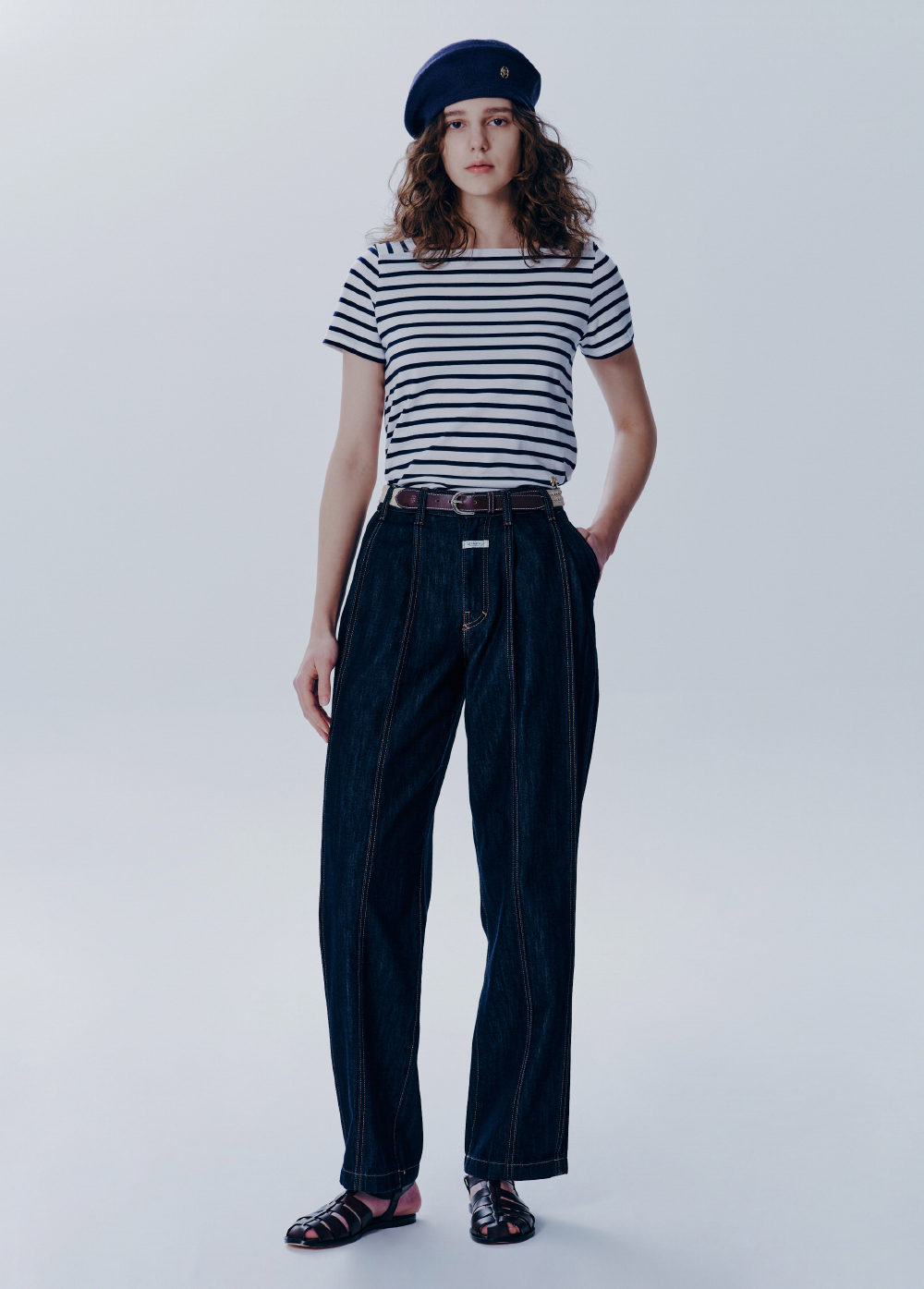 W TUCK WIDE DENIM PANTS dark blue - MARITHE FRANCOIS GIRBAUD