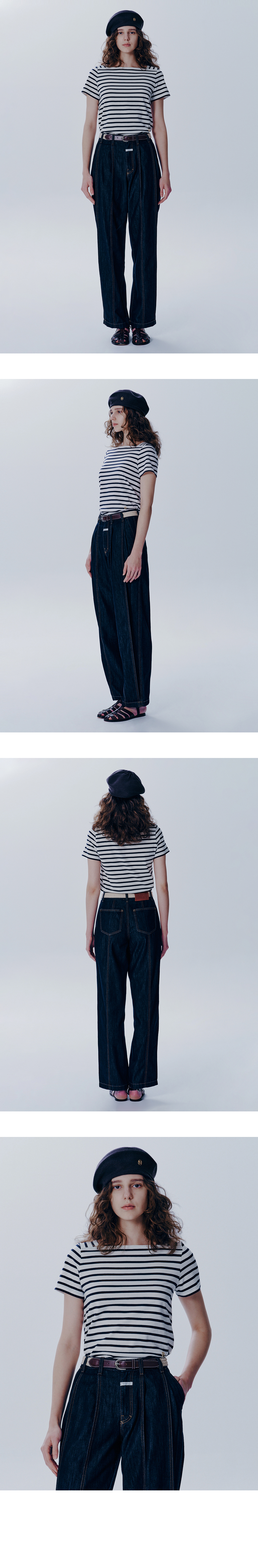 Tシャツ・カットソー Marithe + Francois Girbaud W SQUARE NECK STRIPE HALF TEE nav W SQUARE NECK STRIPE HALF TEE blue - MARITHE FRANCOIS GIRBAUD