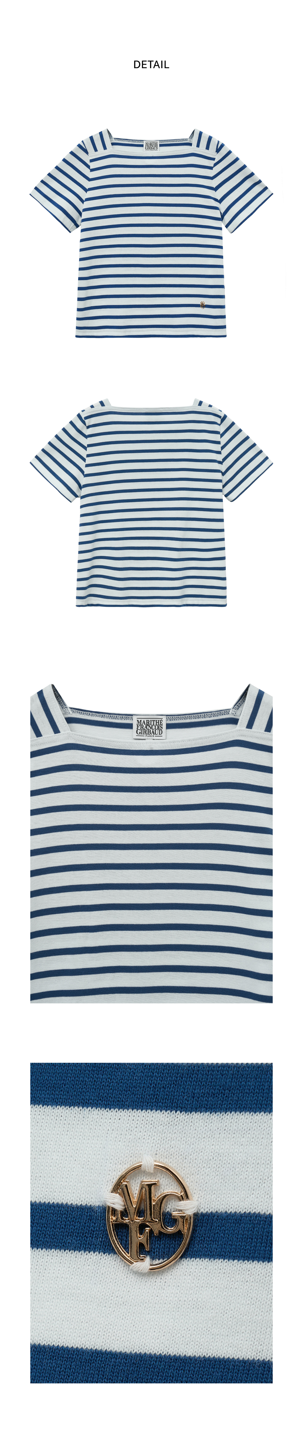 Tシャツ・カットソー Marithe + Francois Girbaud W SQUARE NECK STRIPE HALF TEE blu W SQUARE NECK STRIPE HALF TEE blue - MARITHE FRANCOIS GIRBAUD