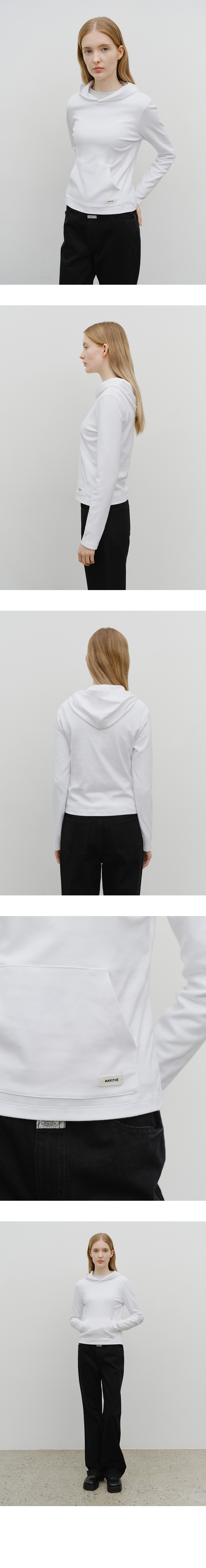 W BASIC HOODIE LONG SLEEVE NAVY STRIPE - 6 COLORS WHITE