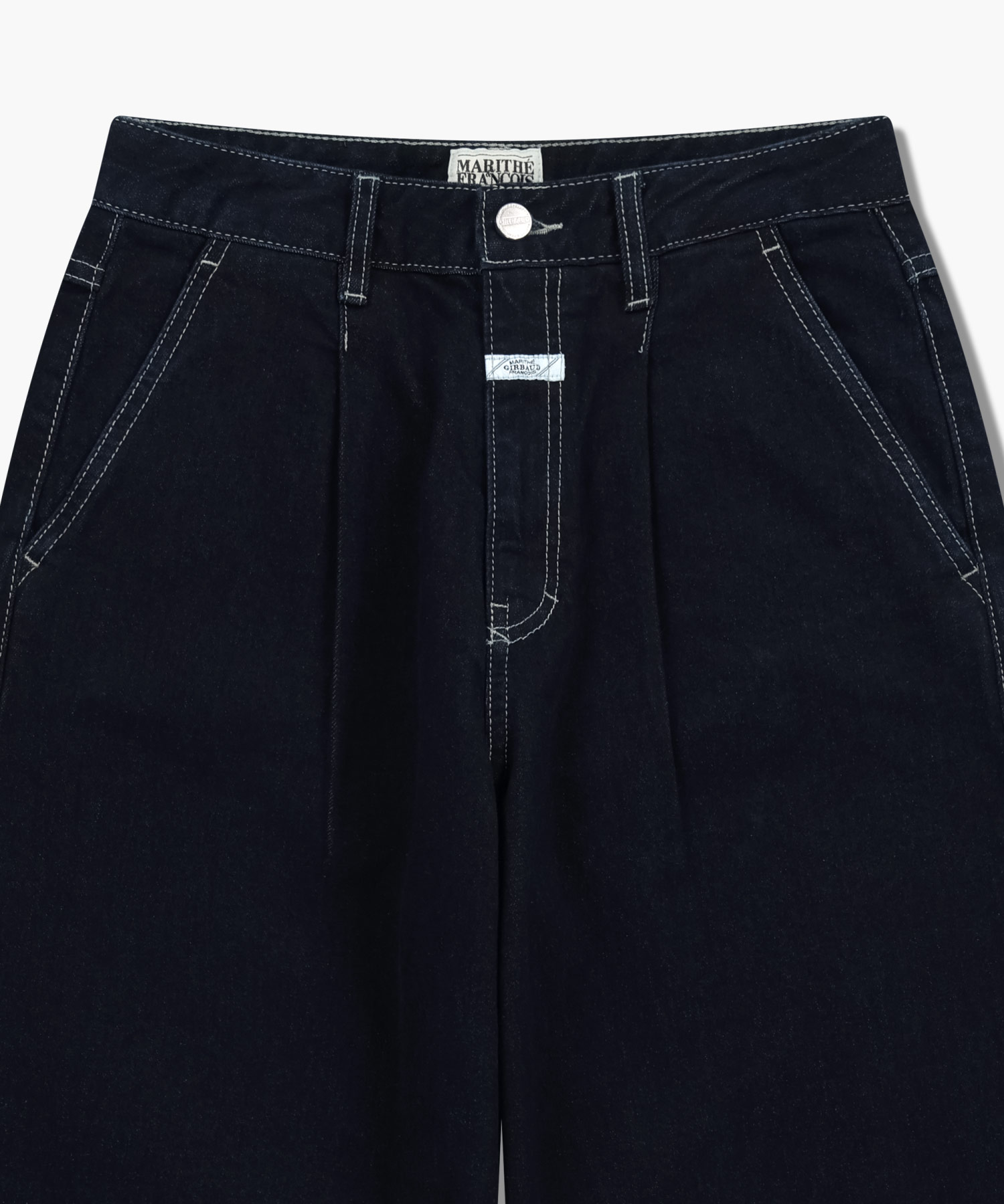 W LOW-WAIST TUCK WIDE DENIM PANTS dark blue - MARITHÉ+