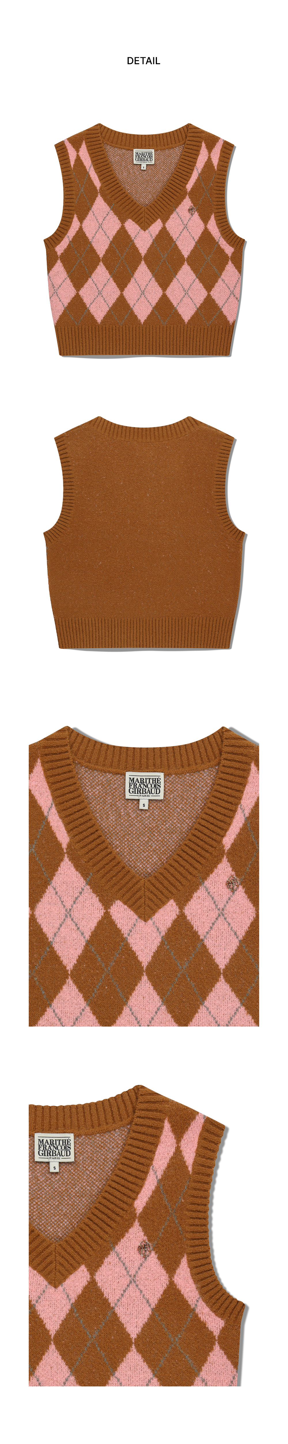 W ARGYLE V NECK KNIT VEST - 2 COLORS BEIGE