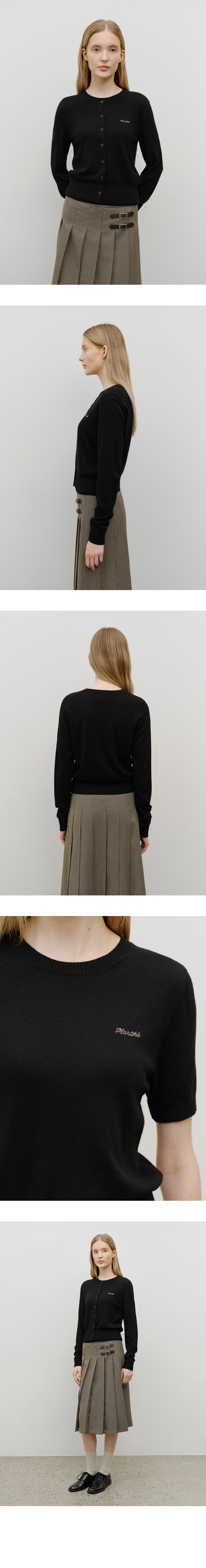 W HALF KNIT ROUND NECK CARDIGAN SET UP - 2 COLORS BLACK