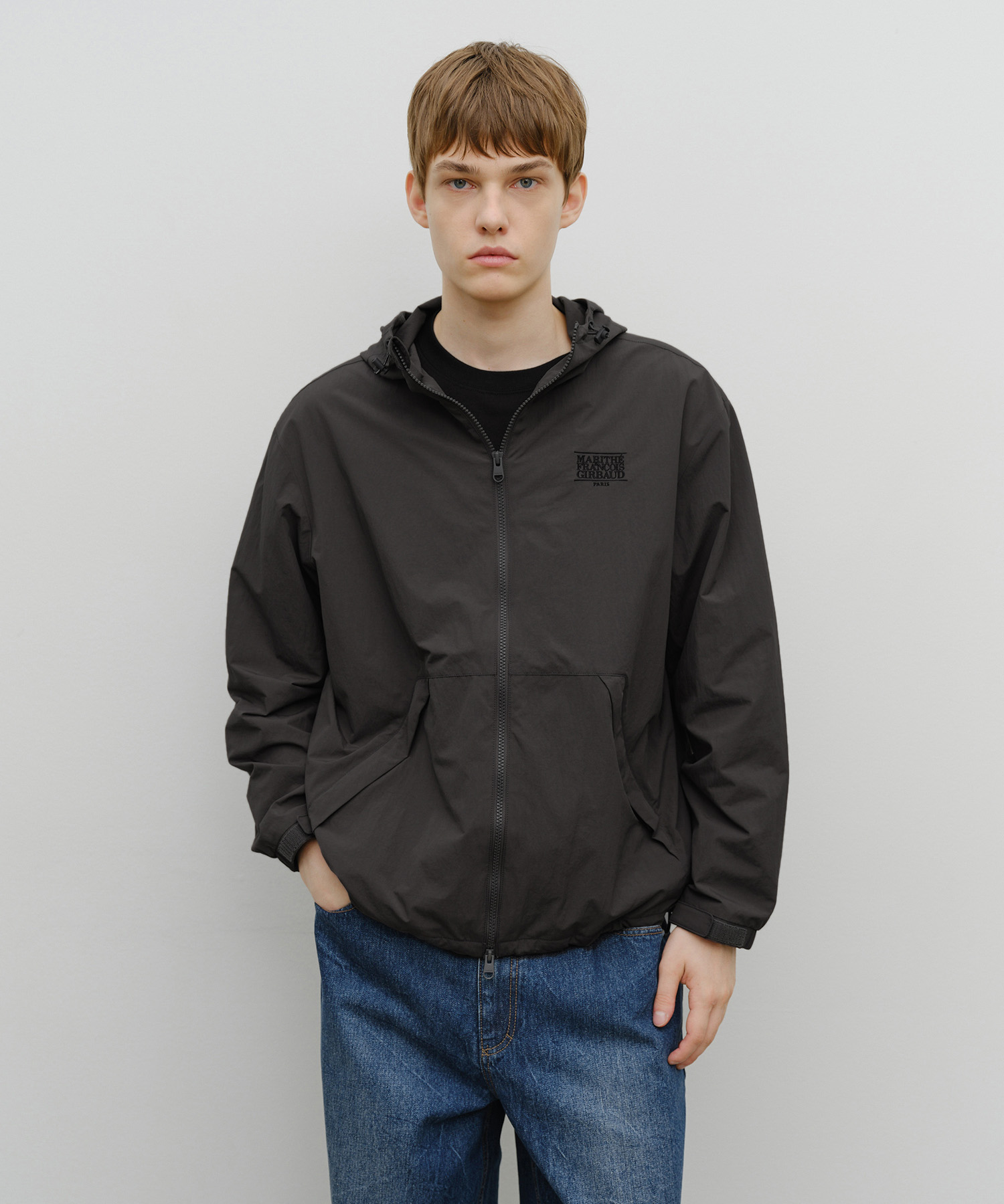 CLASSIC LOGO OVER FIT HOODED WINDBREAKER charcoal