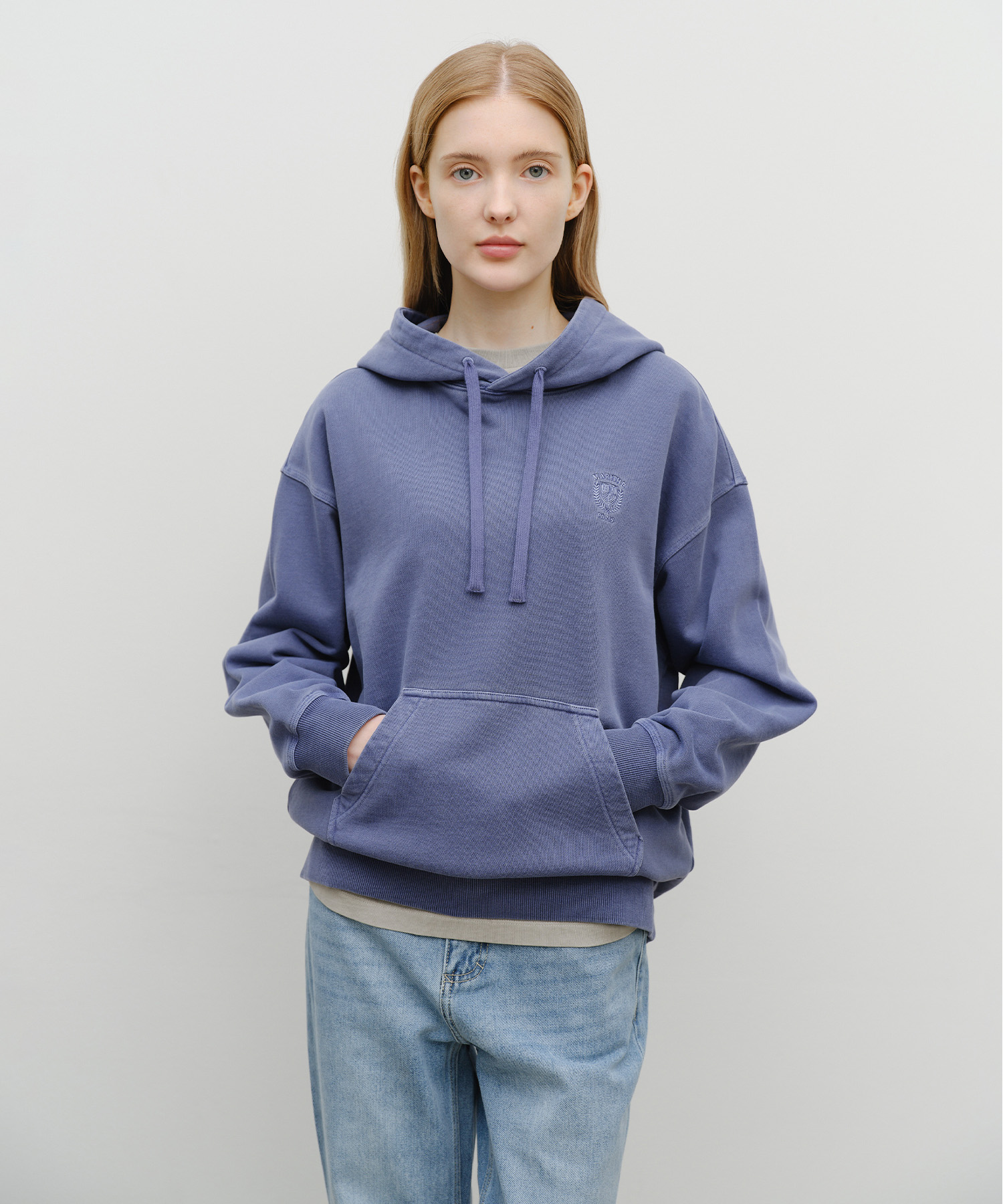 CREST LOGO GARMENT DYED OVERSIZED HOODIE navy