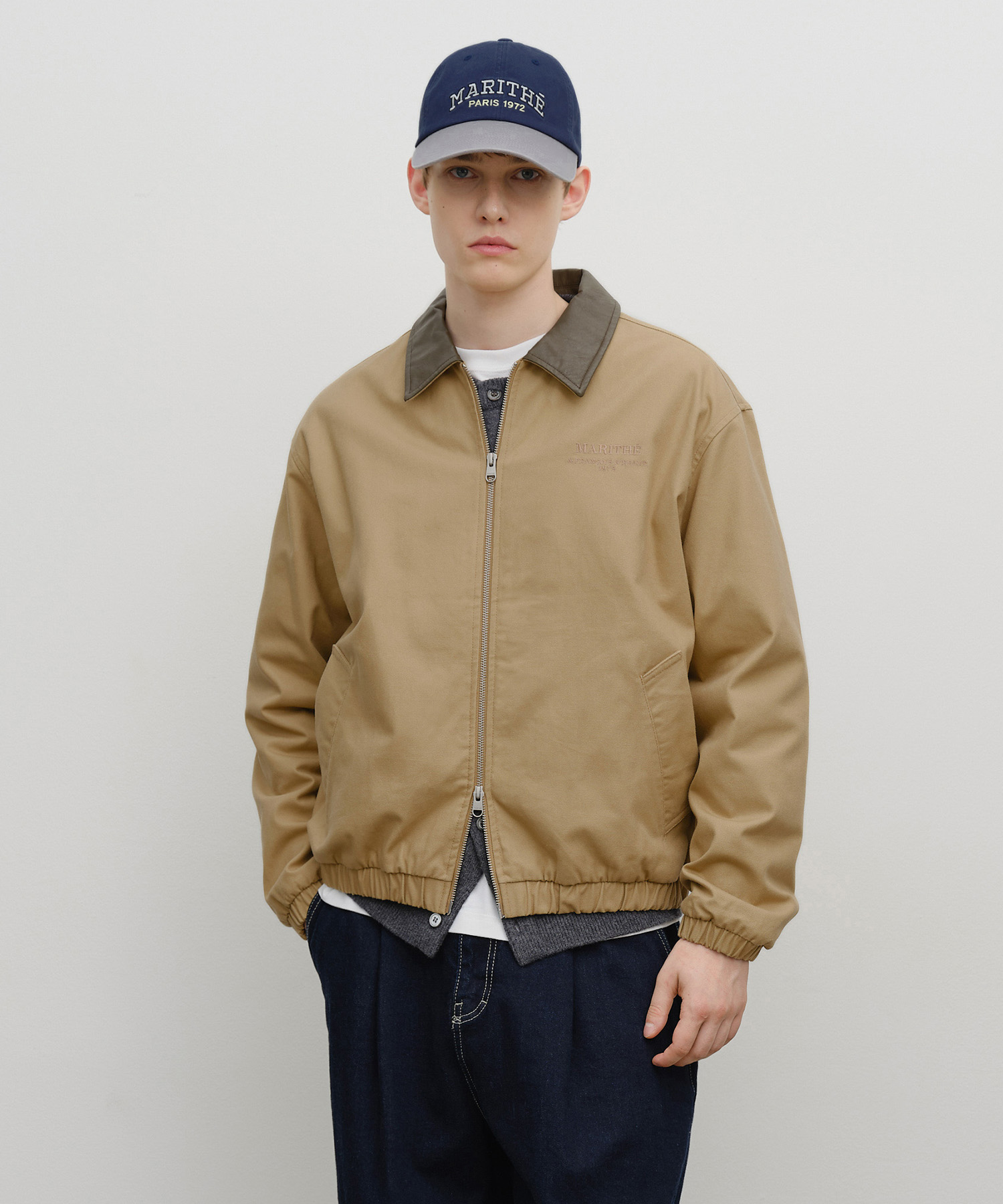 GRAPHIC EMBROIDERY COTTON BOMBER JACKET beige - MARITHÉ+FRANҪOIS