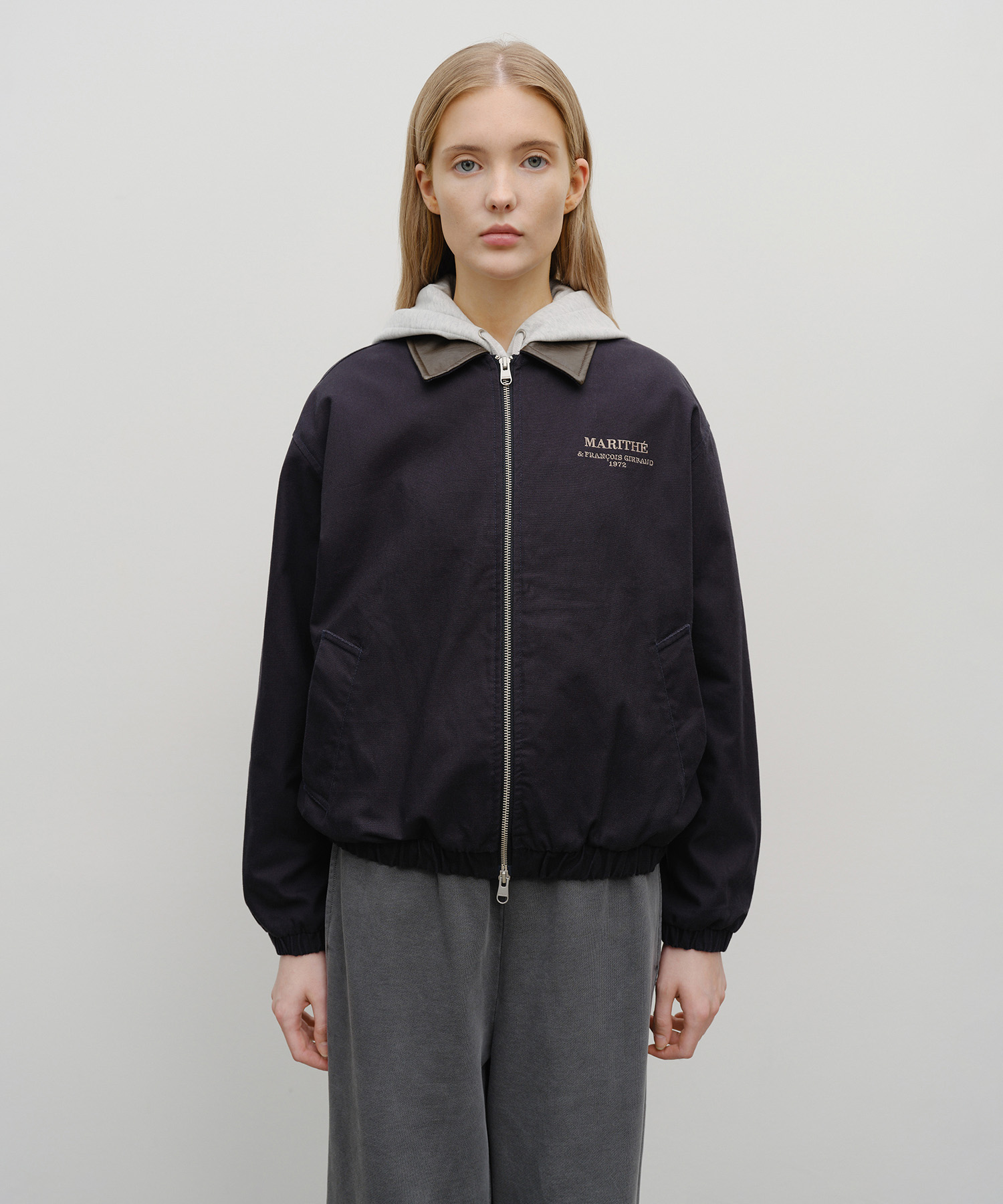 GRAPHIC EMBROIDERY COTTON BOMBER JACKET navy - MARITHÉ+FRANҪOIS