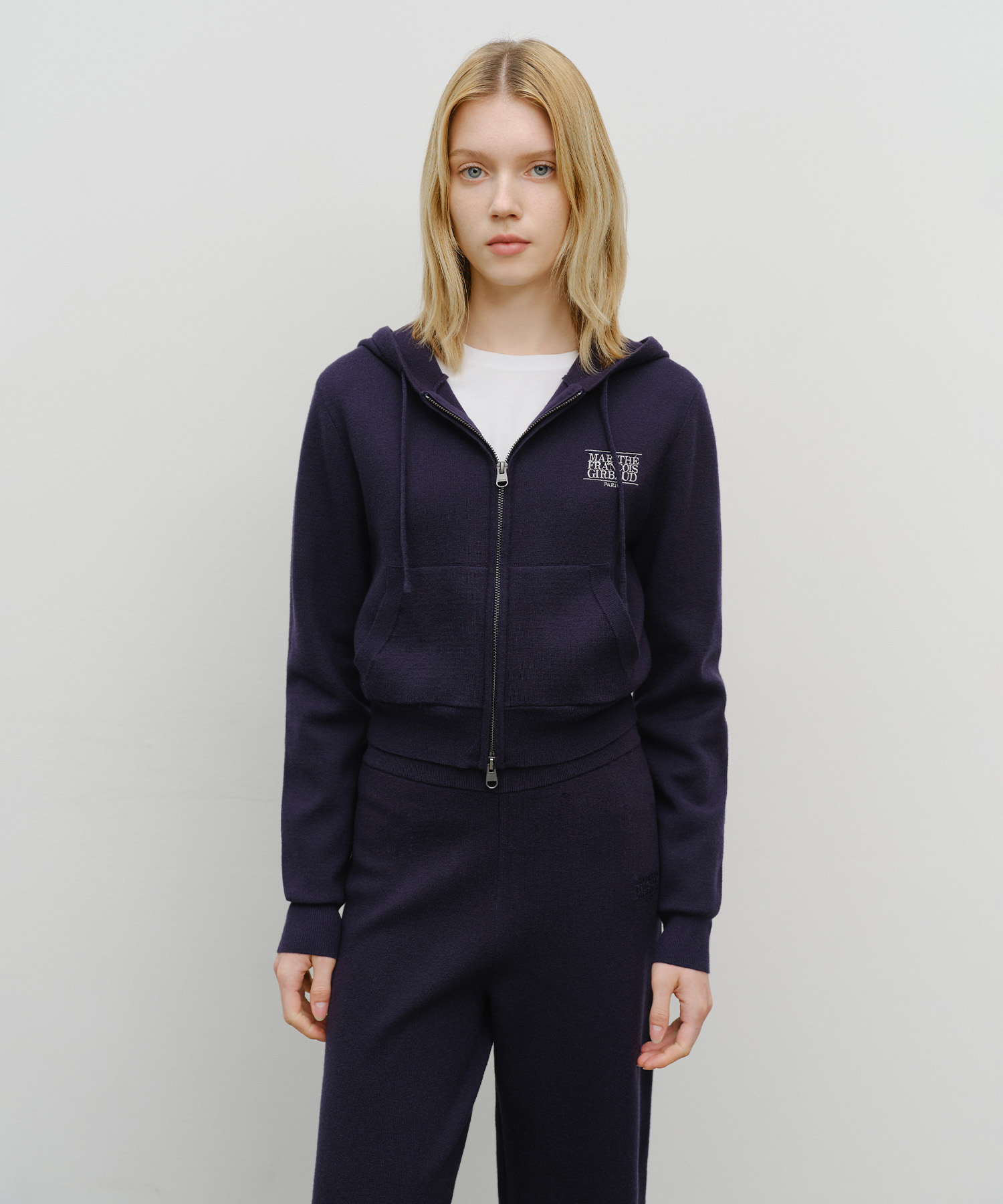 W CLASSIC LOGO CROP KNIT HOODIE ZIPUP navy - MARITHÉ+FRANҪOIS GIRBAUD