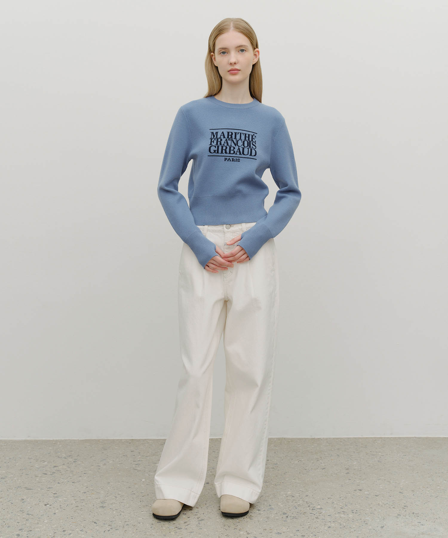 W CLASSIC LOGO CROP KNIT ash blue - MARITHÉ+FRANҪOIS GIRBAUD