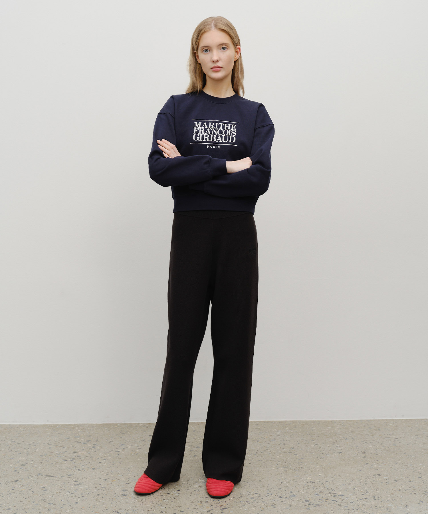 トップス W CLASSIC LOGO CROP SWEATSHIRT NAVY W CLASSIC LOGO CROP SWEATSHIRT navy - MARITHÉ+FRANҪOIS GIRBAUD
