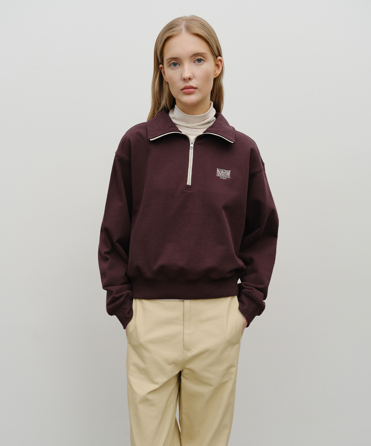 W CLASSIC LOGO HALF ZIPUP CROP SWEATSHIRT brown