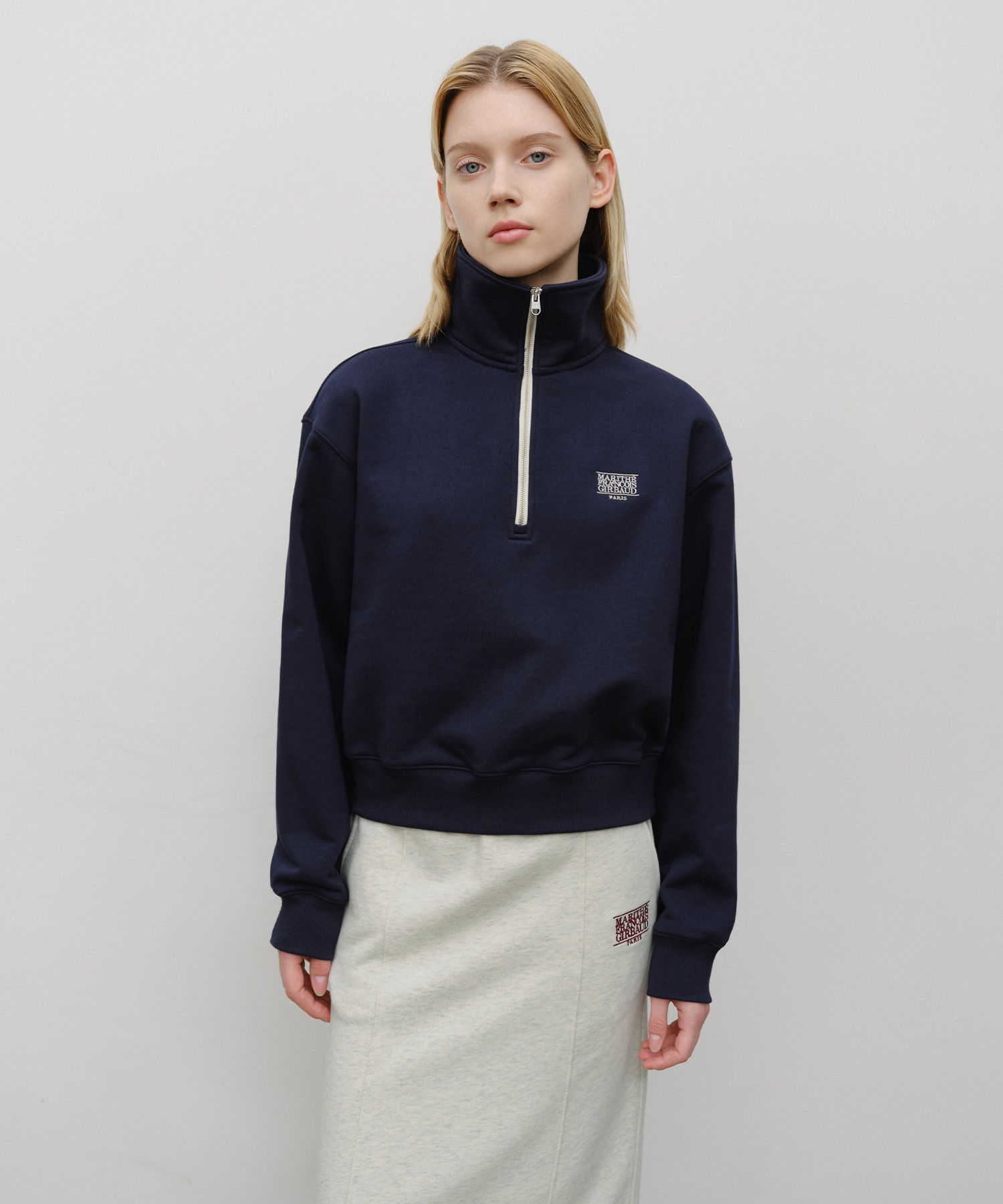 W CLASSIC LOGO HALF ZIPUP CROP SWEATSHIRT navy