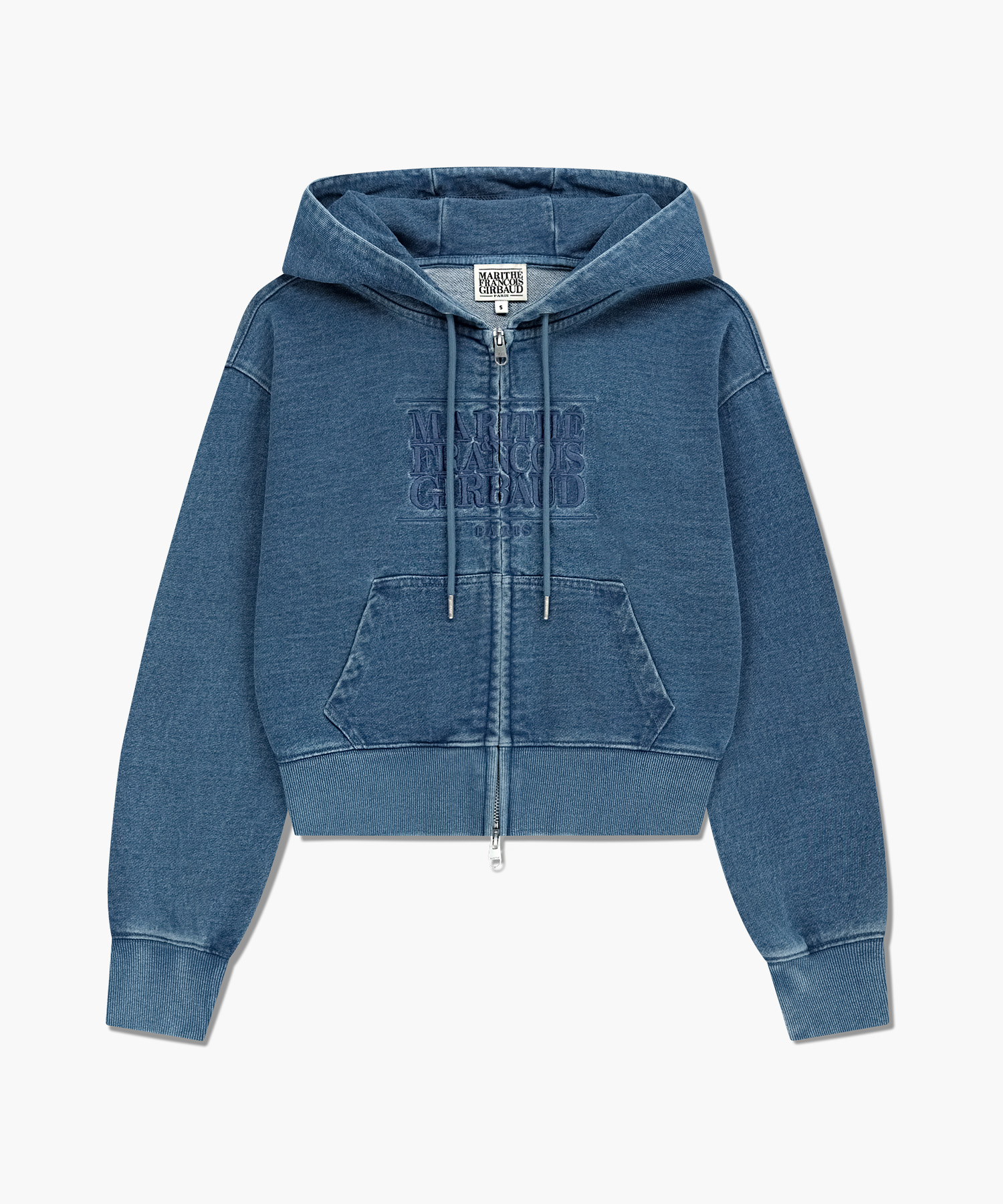 W EMBROIDERY CLASSIC LOGO CROP HOODIE ZIPUP blue - MARITHÉ+
