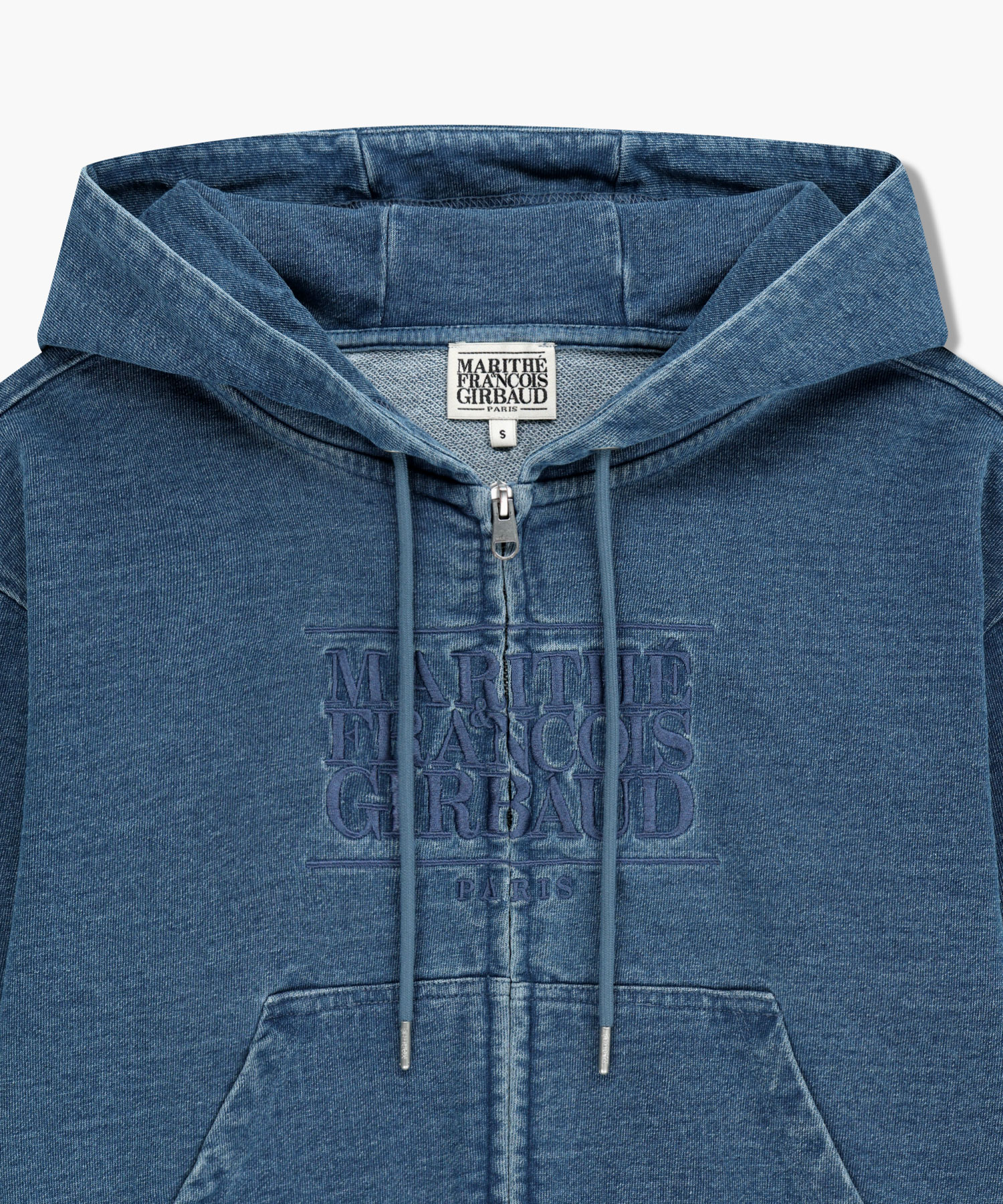 W EMBROIDERY CLASSIC LOGO CROP HOODIE ZIPUP blue - MARITHÉ+