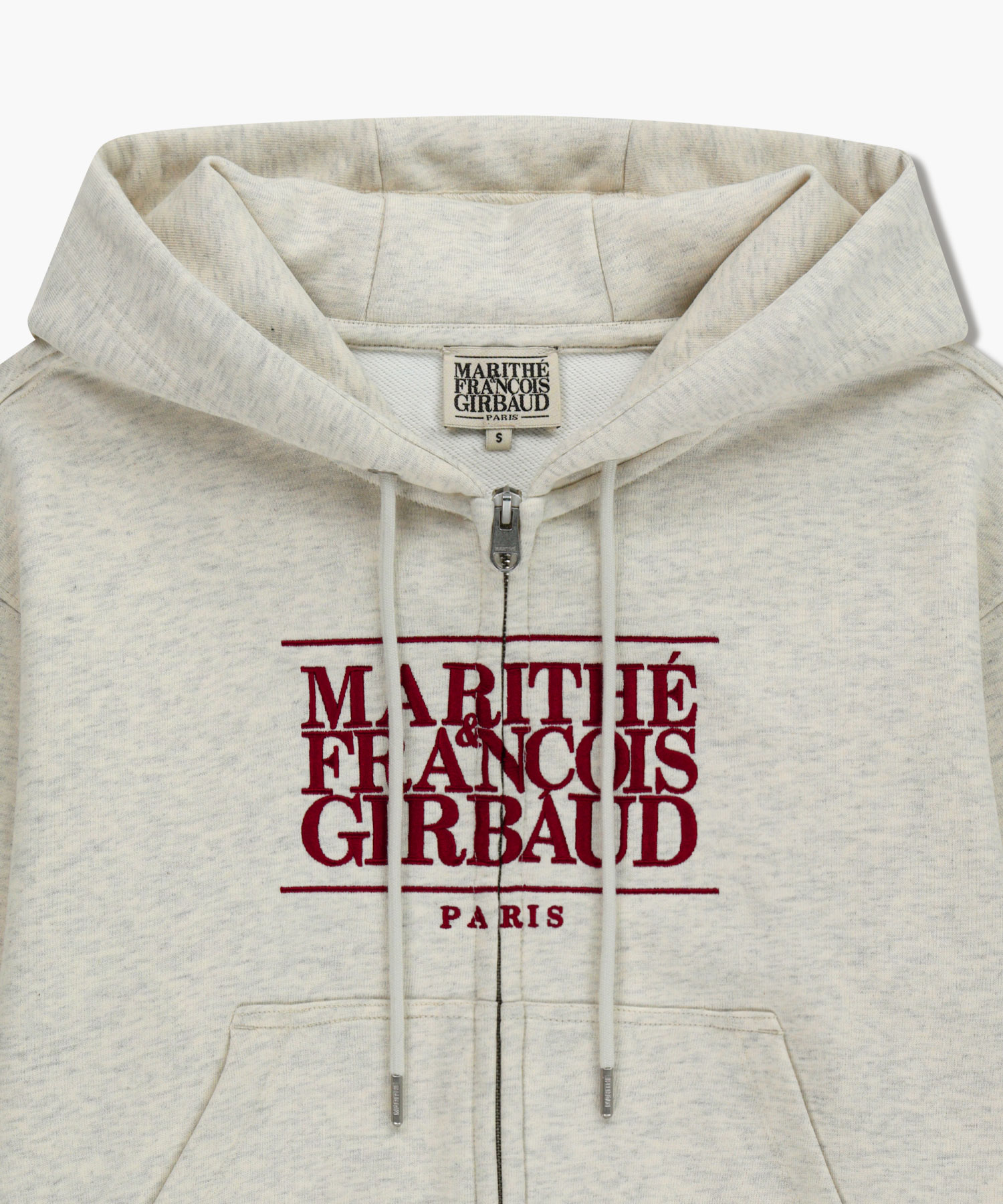 W EMBROIDERY CLASSIC LOGO CROP HOODIE ZIPUP oatmeal - MARITHÉ+