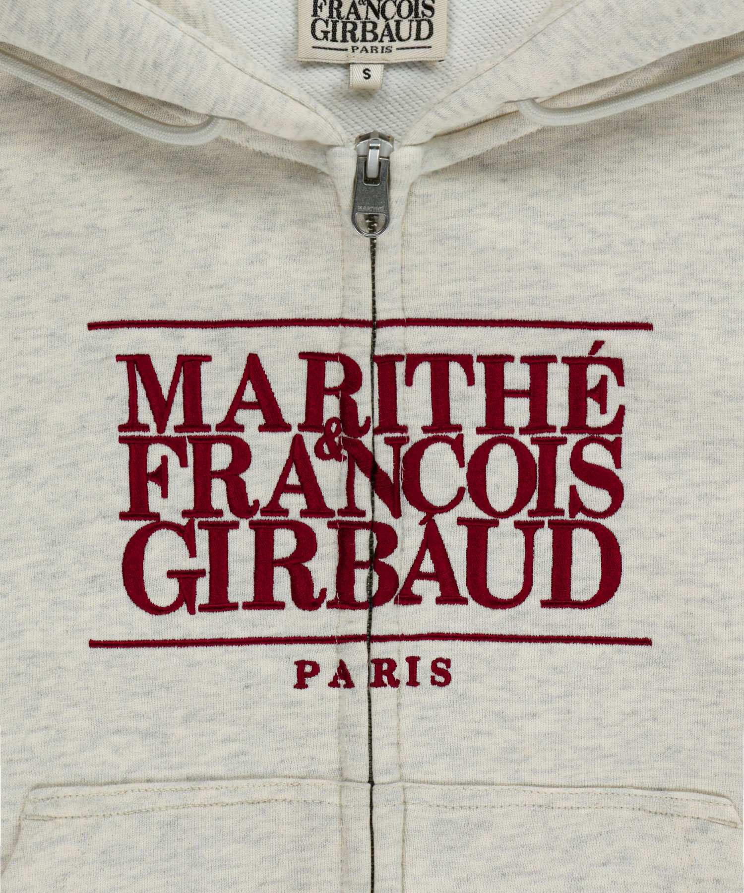 W EMBROIDERY CLASSIC LOGO CROP HOODIE ZIPUP oatmeal - MARITHÉ+