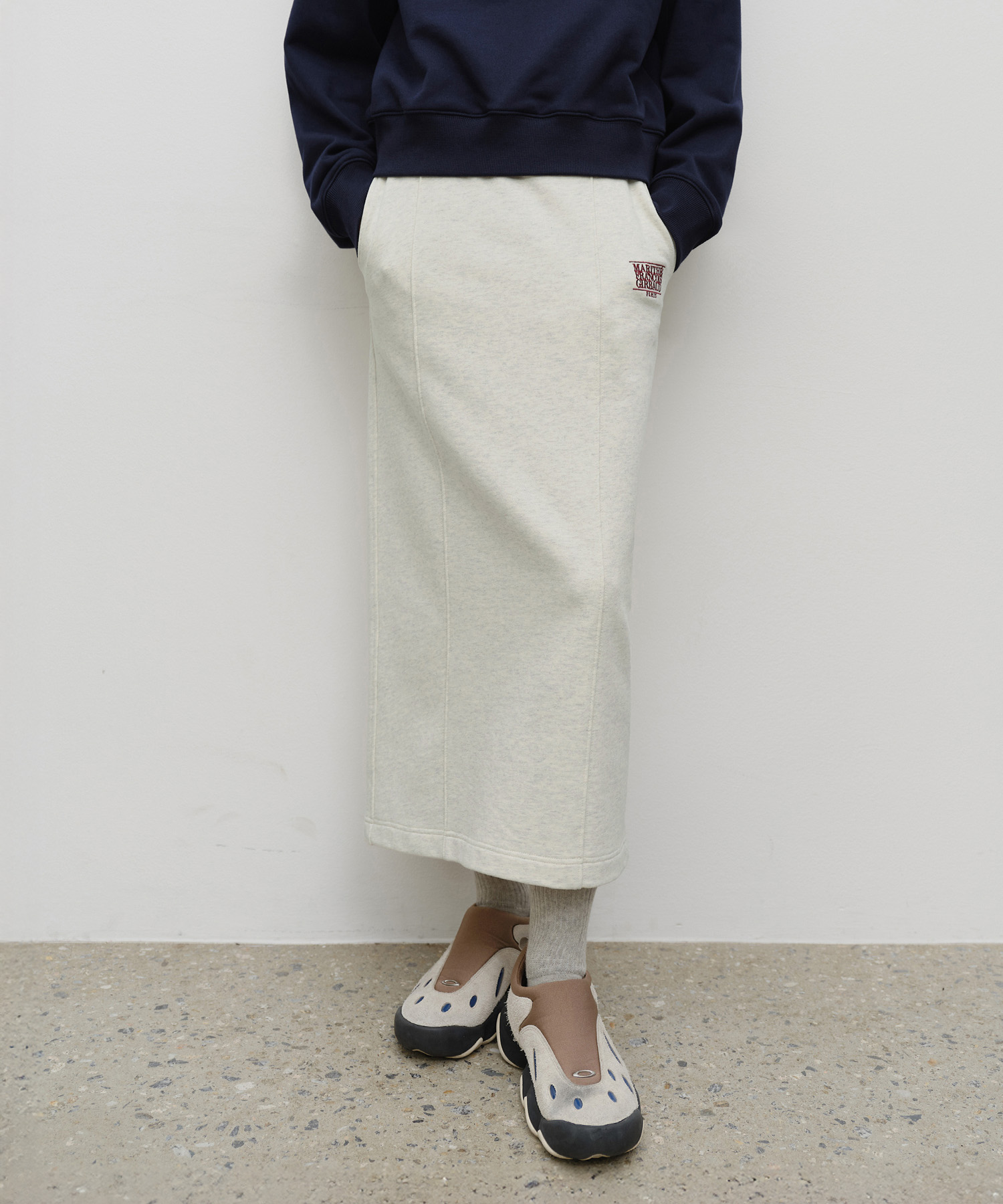 W EMBROIDERY CLASSIC LOGO SWEAT SKIRT oatmeal