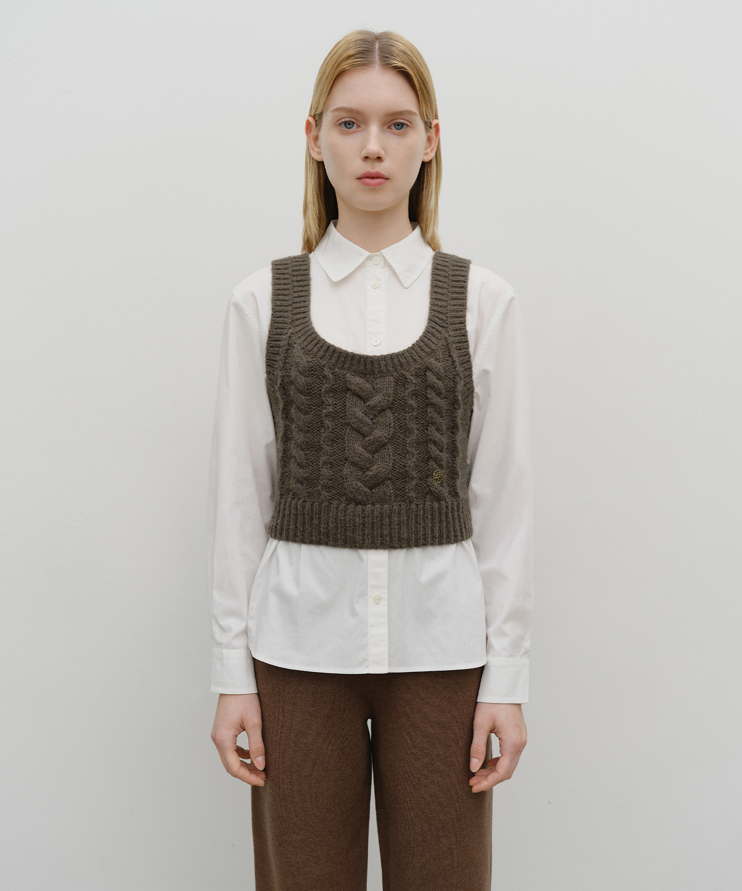 W LOGO KNIT BUSTIER brown