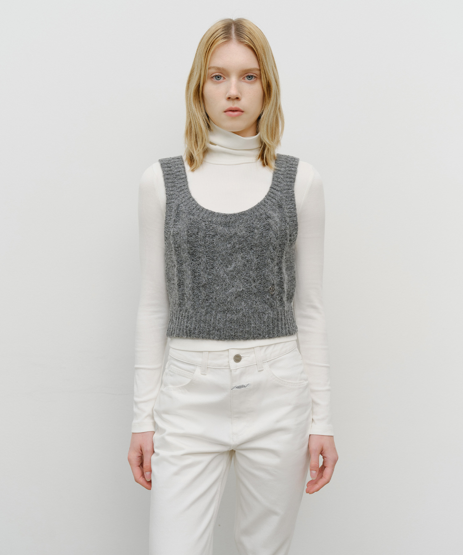 W LOGO KNIT BUSTIER charcoal