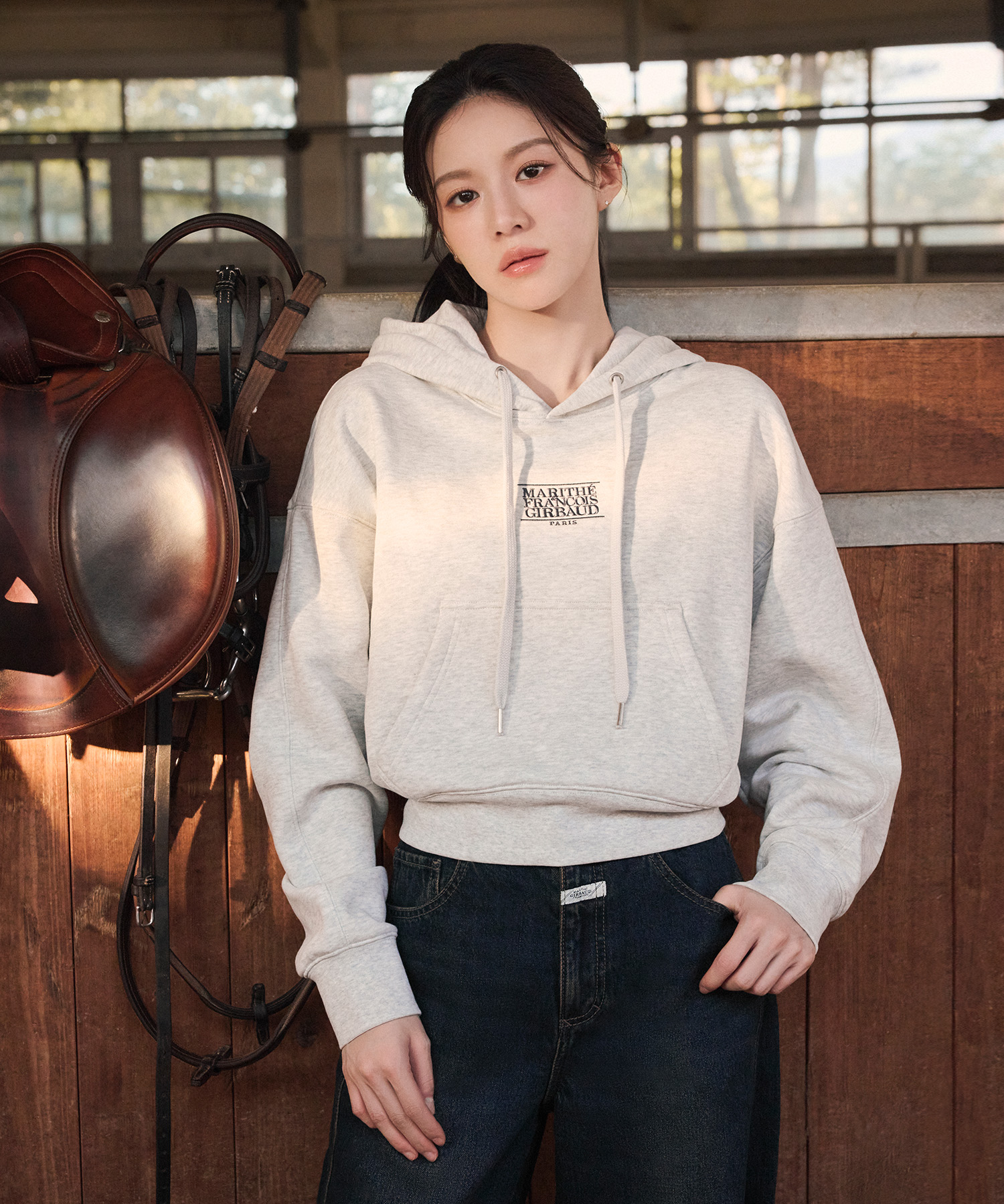 MARITHE CLASSIC LOGO CROP HOODIE ZIPUP