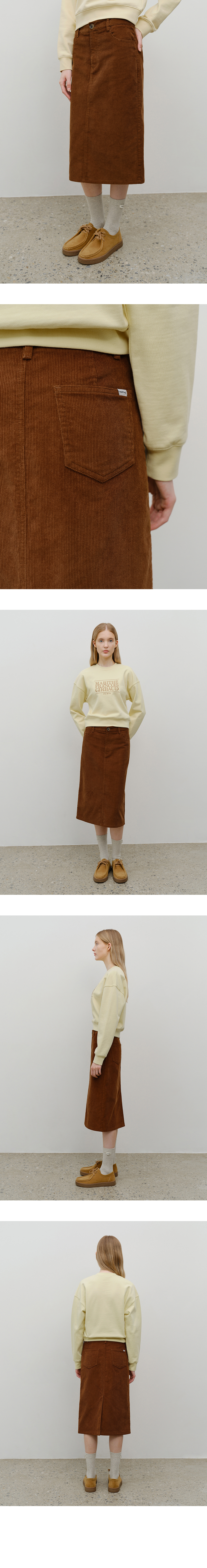 W CLASSIC CORDUROY MIDI SKIRT - 2 COLORS BROWN