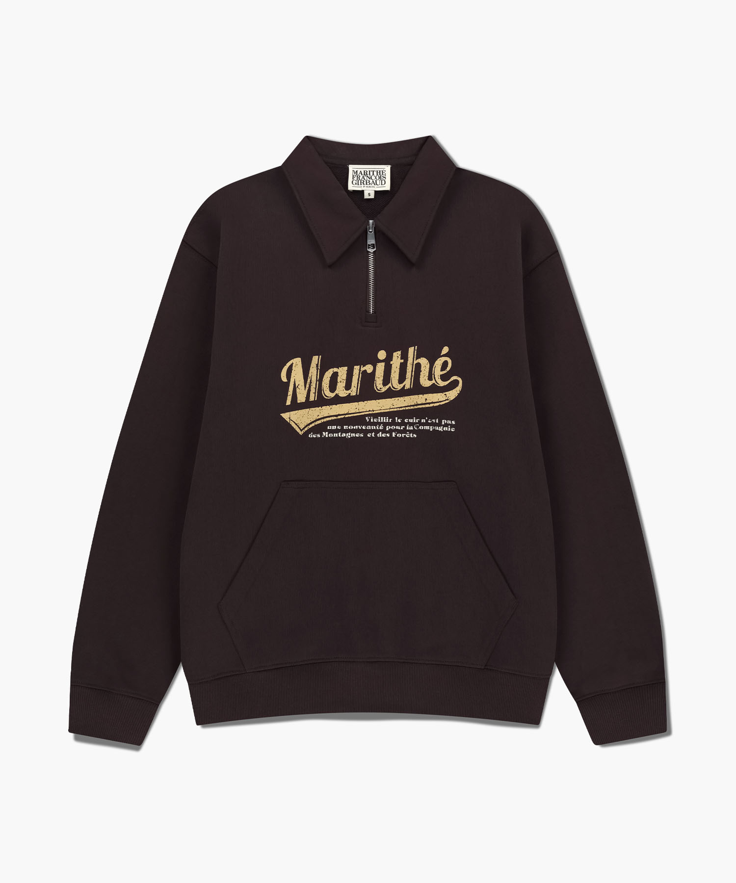 ❥gari❥gari❥ BASEBALL LOGO COLLAR HALF ZIPUP SWEATSHIRT brown - MARITHÉ+