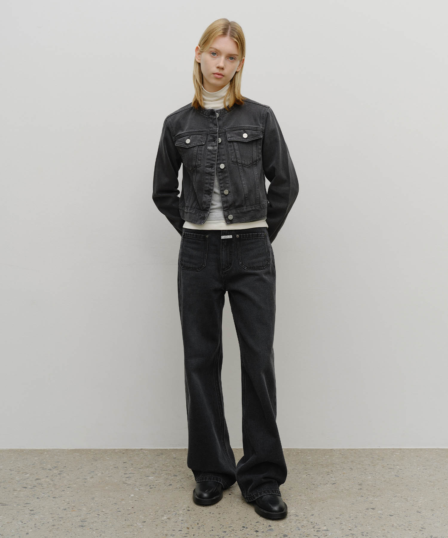 W COLLARLESS DENIM JACKET dark gray - MARITHÉ+FRANҪOIS GIRBAUD