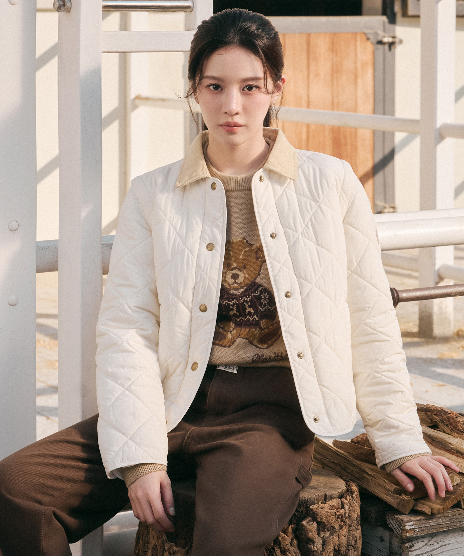 ジャケット・アウター Mary quilting knit shape jacket ivory ANDMARY】Mary quilting knit shape jacket