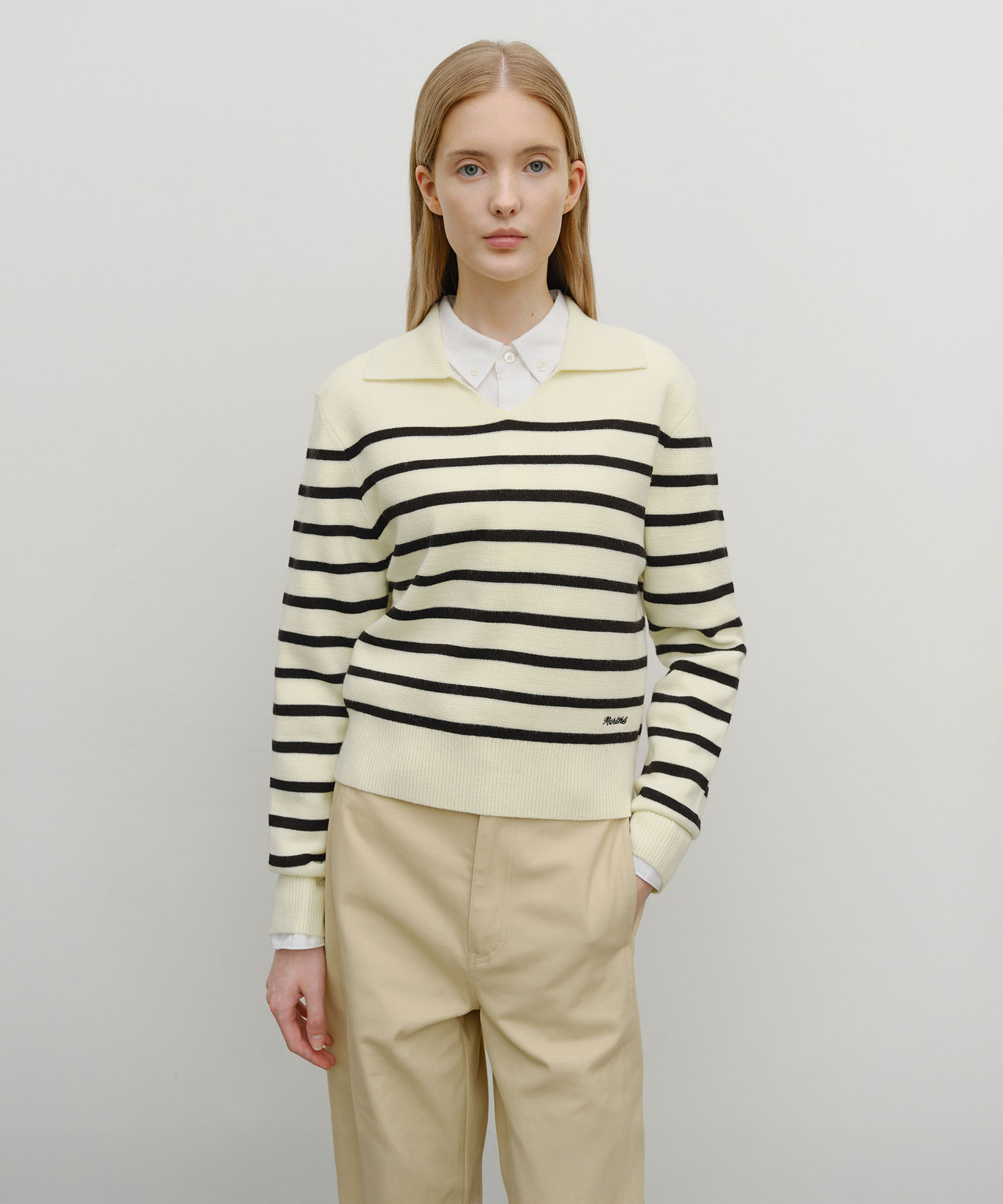 W STRIPE POLO KNIT ivory - MARITHÉ+FRANҪOIS GIRBAUD