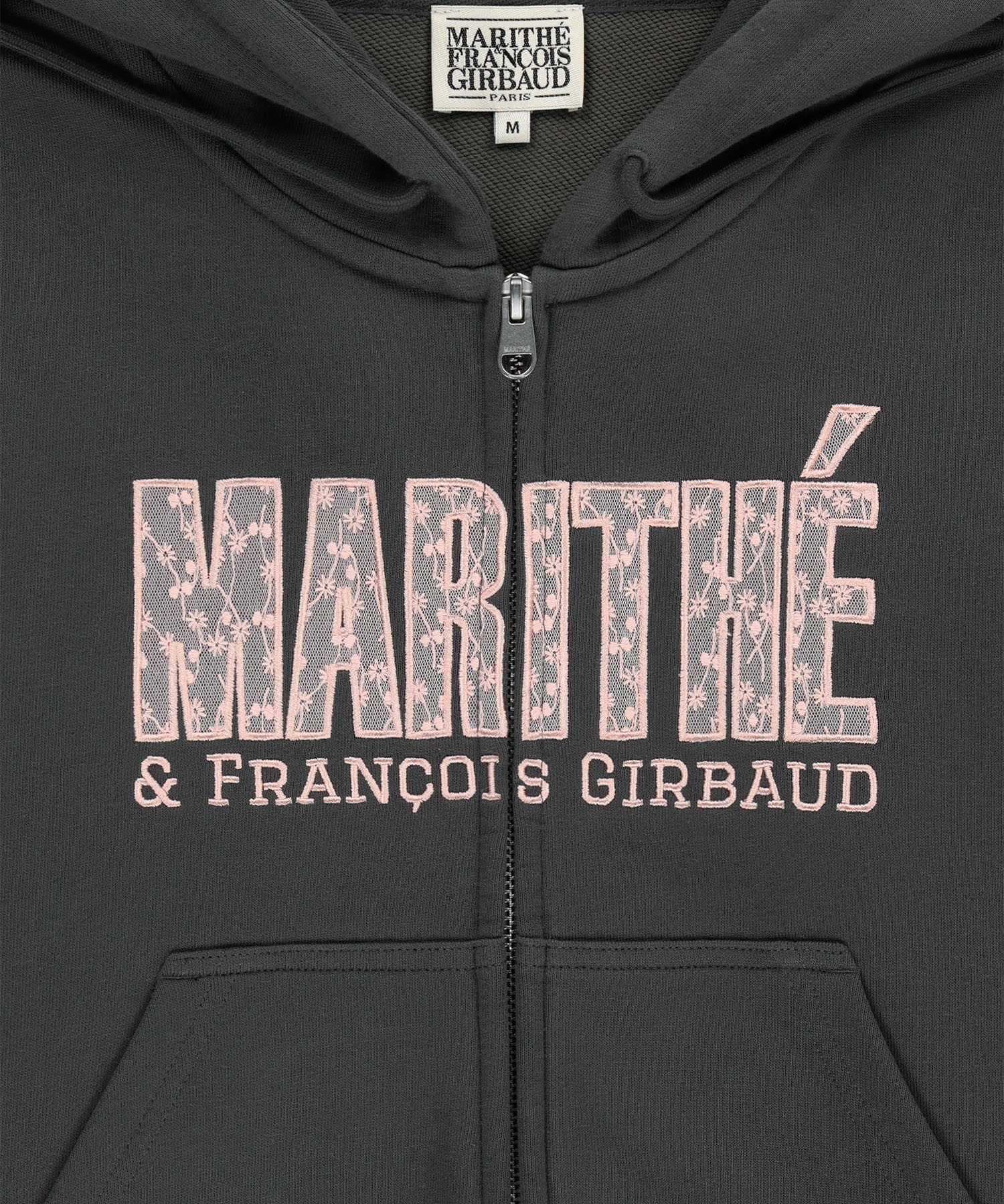 W LACE APPLIQUE CROP HOODIE ZIPUP charcoal - MARITHÉ+FRANҪOIS GIRBAUD
