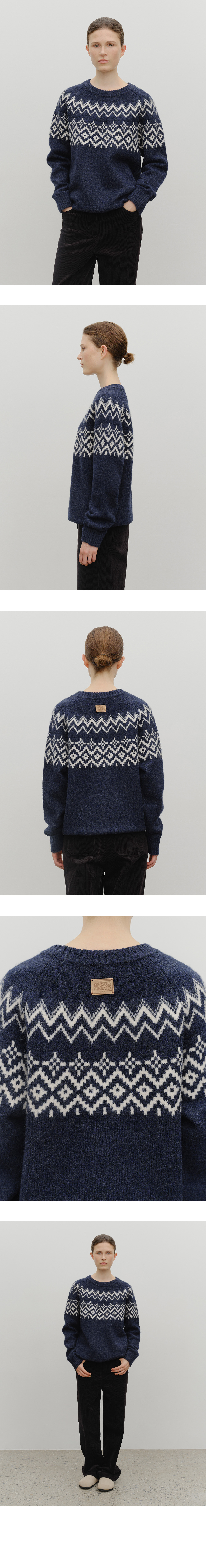 FAIRISLE CREW NECK KNIT PULLOVER - 2 COLORS NAVY