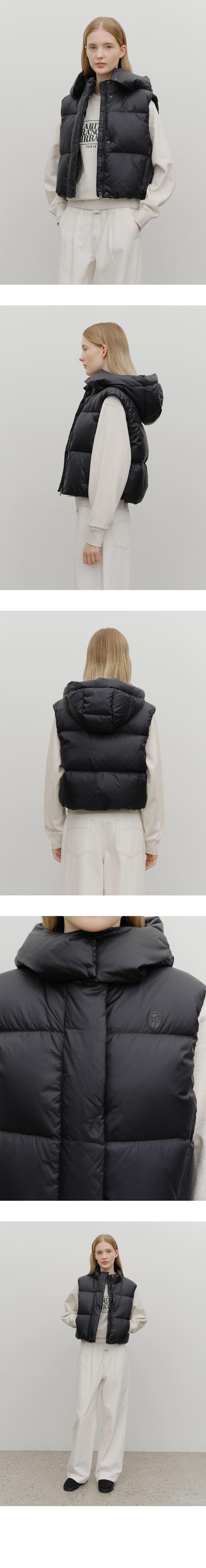 W CIRCLE LOGO CROP HOODED DOWN VEST - 3 COLORS BLACK