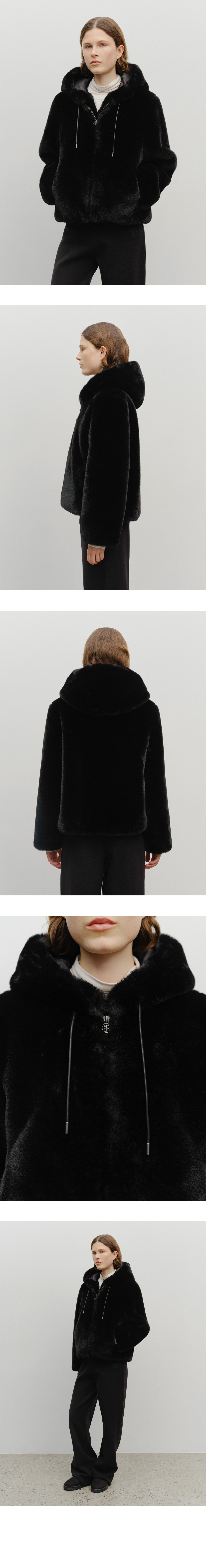 W HOODED FAUX FUR JACKET - 2 COLORS BLACK