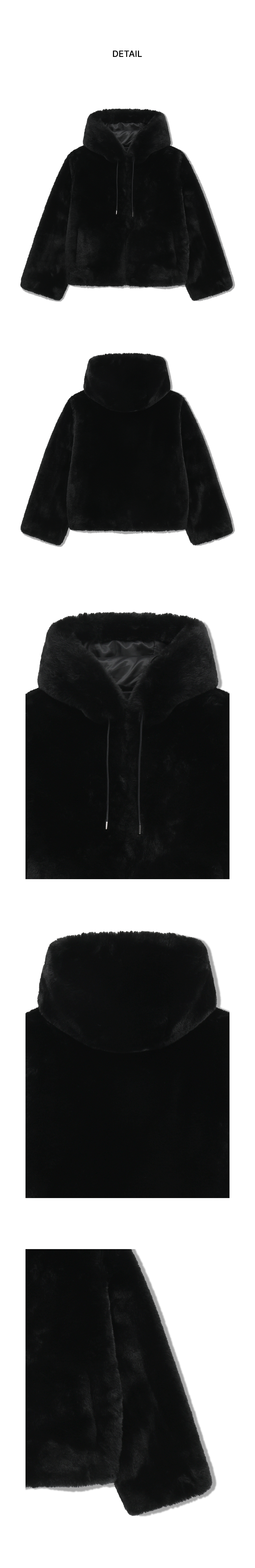 W HOODED FAUX FUR JACKET - 2 COLORS BLACK