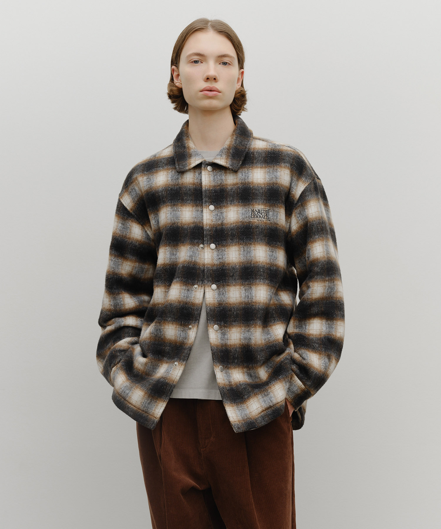 CLASSIC LOGO OVERSIZED FLANNEL CHECK SHIRT JACKET beige MARITHÉ+
