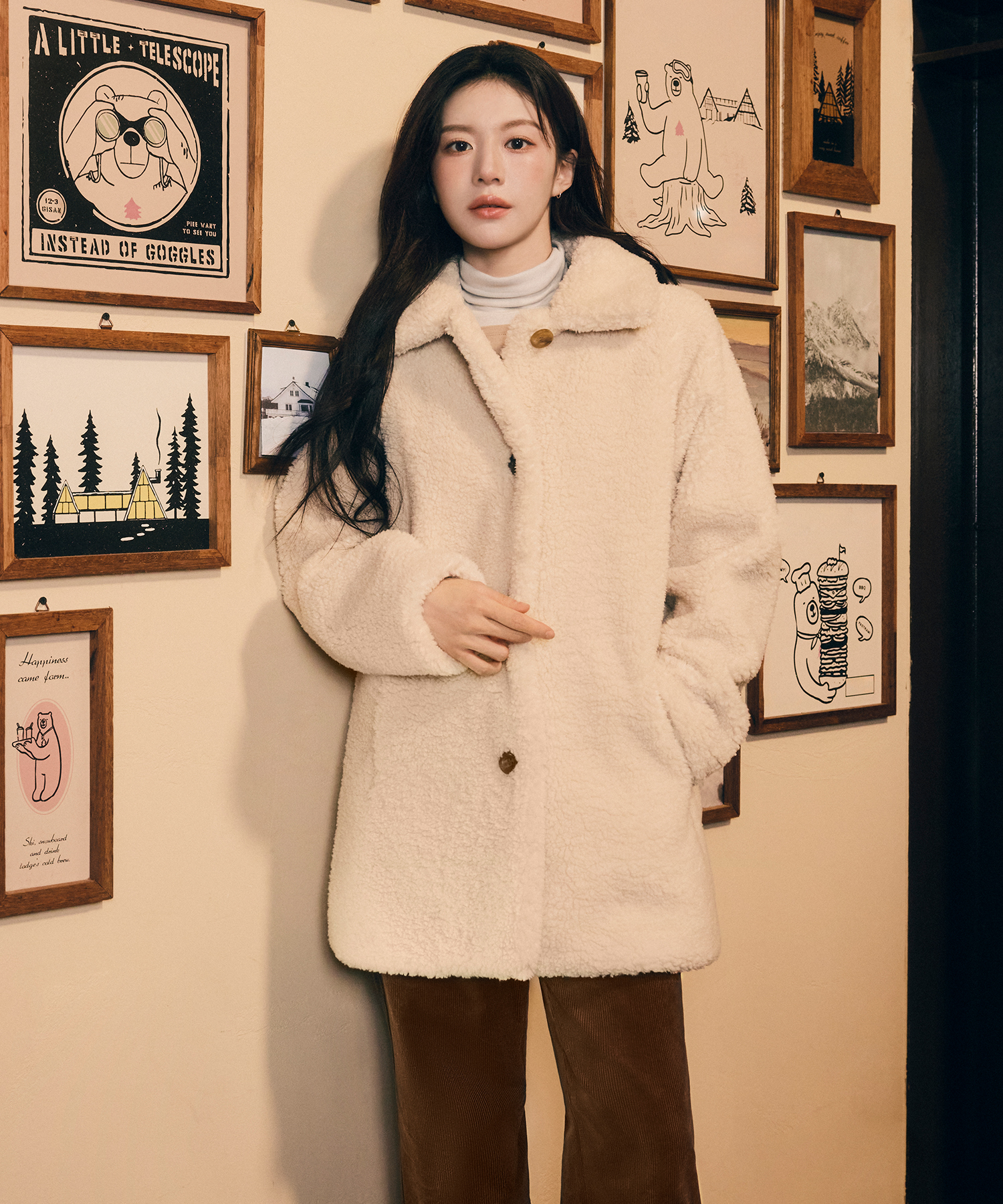 Marithe Francois Girbaud コート ファー W MID SHEARLING FUR COAT ivory - MARITHÉ+FRANҪOIS GIRBAUD