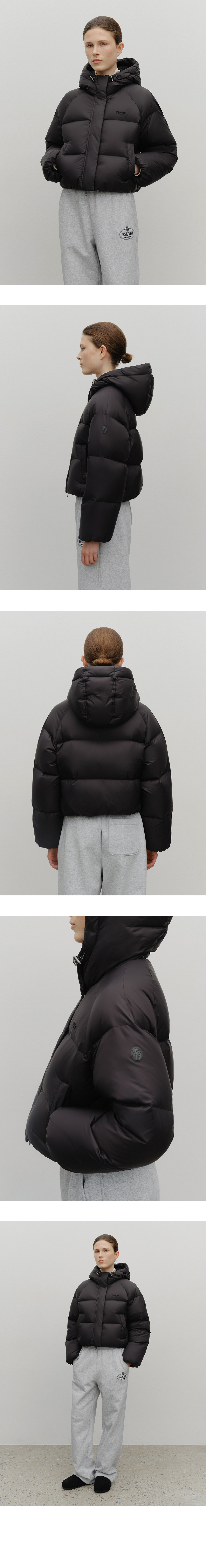W REGULAR LOGO HOODED CROP DOWN JACKET - 3 COLORS BLACK