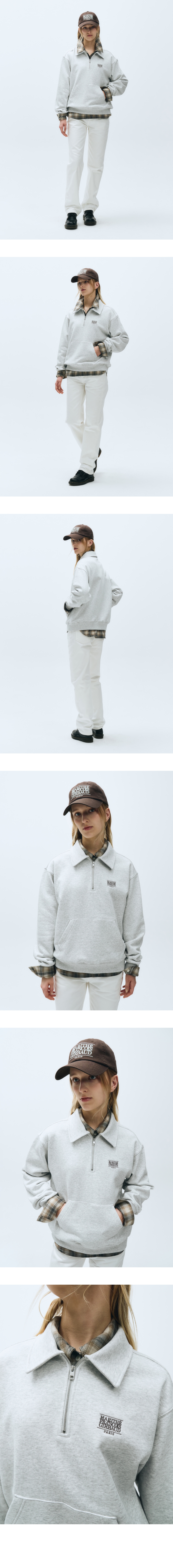 CLASSIC LOGO COLLAR HALF ZIPUP SWEATSHIRT light heather gray