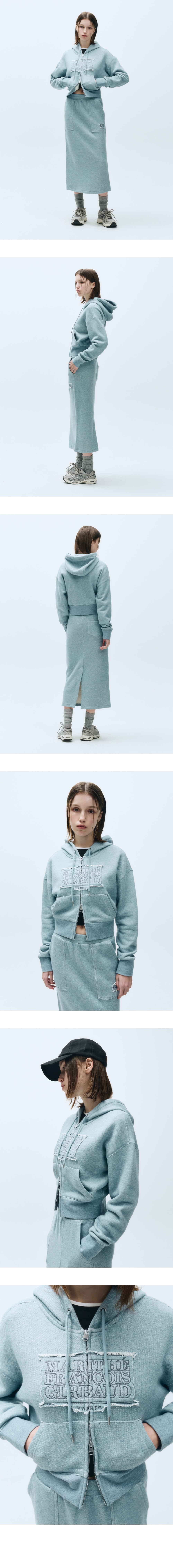 W CLASSIC LOGO MELANGE CROP HOODIE ZIPUP blue - MARITHE